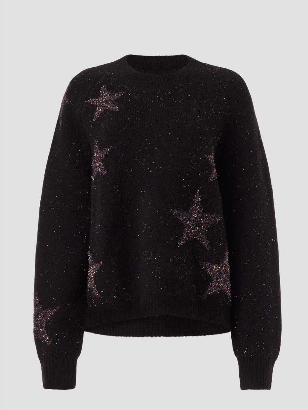 NWOT AllSaints Star Metallic Wool Alpaca blended Jumper in Black & Rainbow